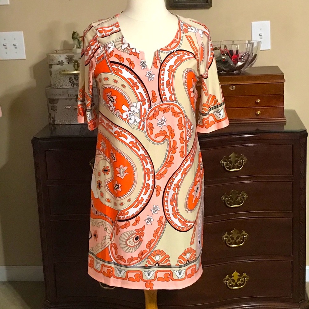 Melissa Paige Orange Print Paisley Shift Dress XL